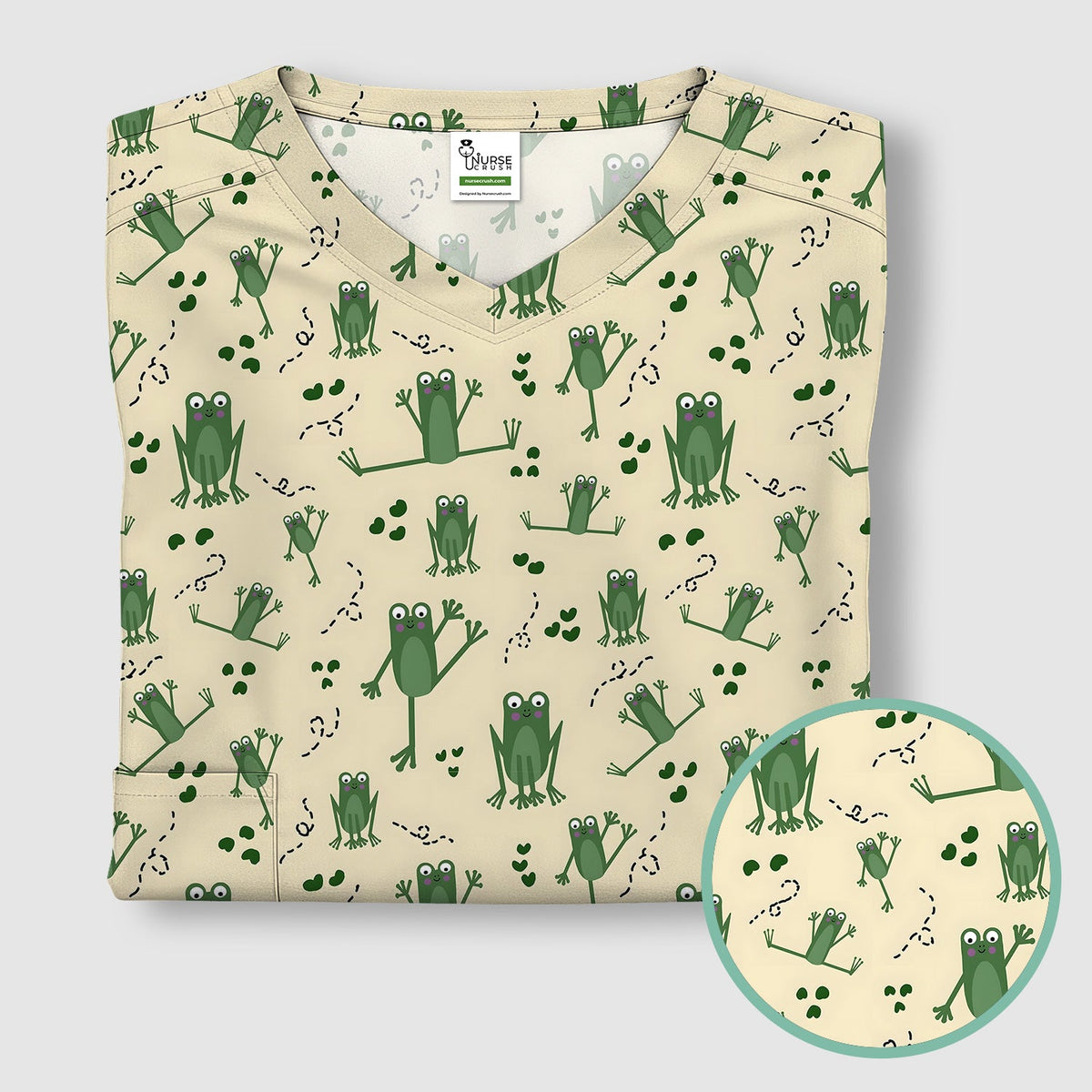 Frog Jumping Footprint Trail Nurse Scrub Top
