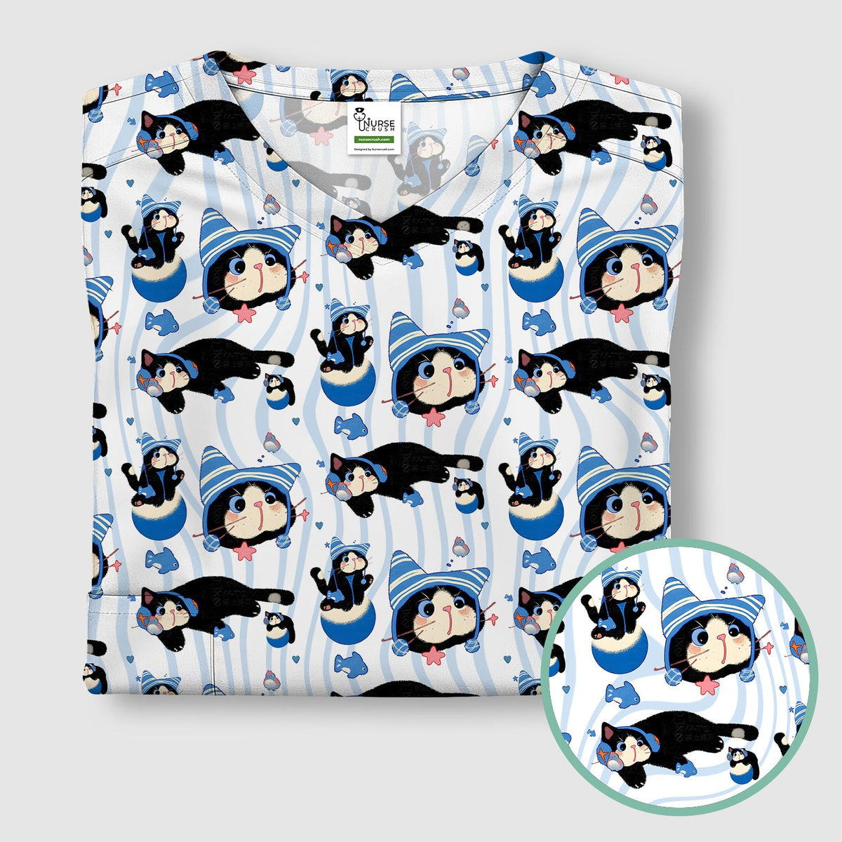 Kitten Fish Nurse Scrub Top