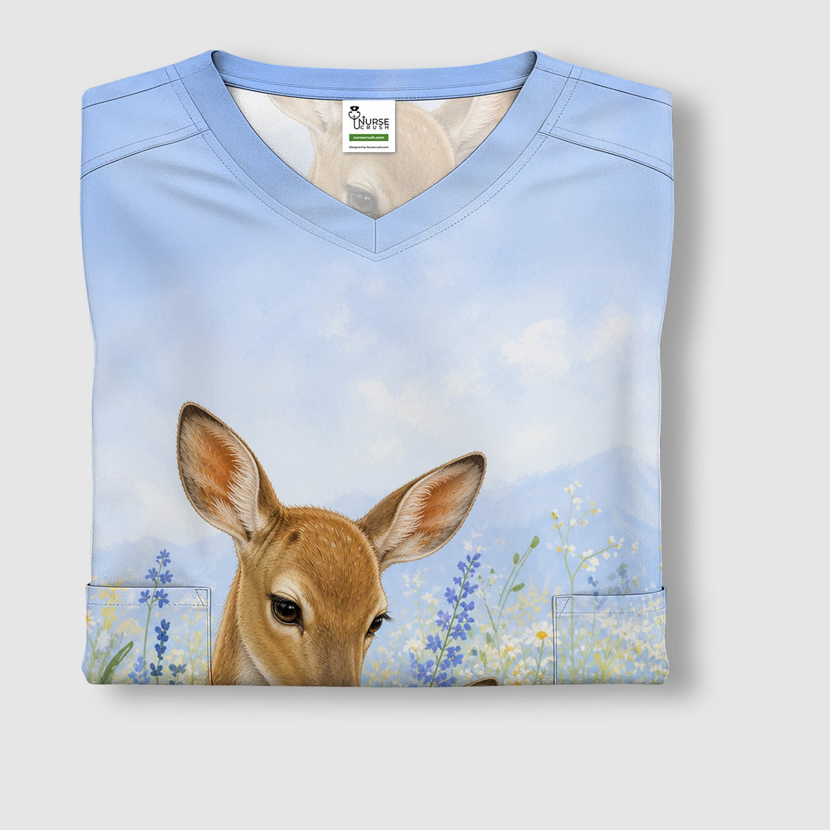 Deer Mother Baby Meadow Nurse Scrub Top