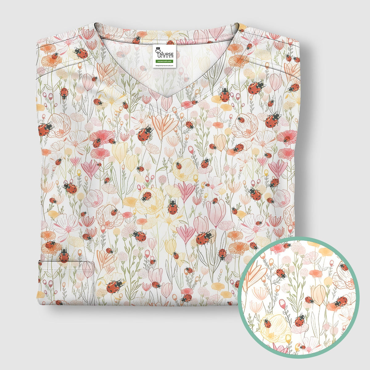 Wildflower Ladybug Garden Nurse Scrub Top
