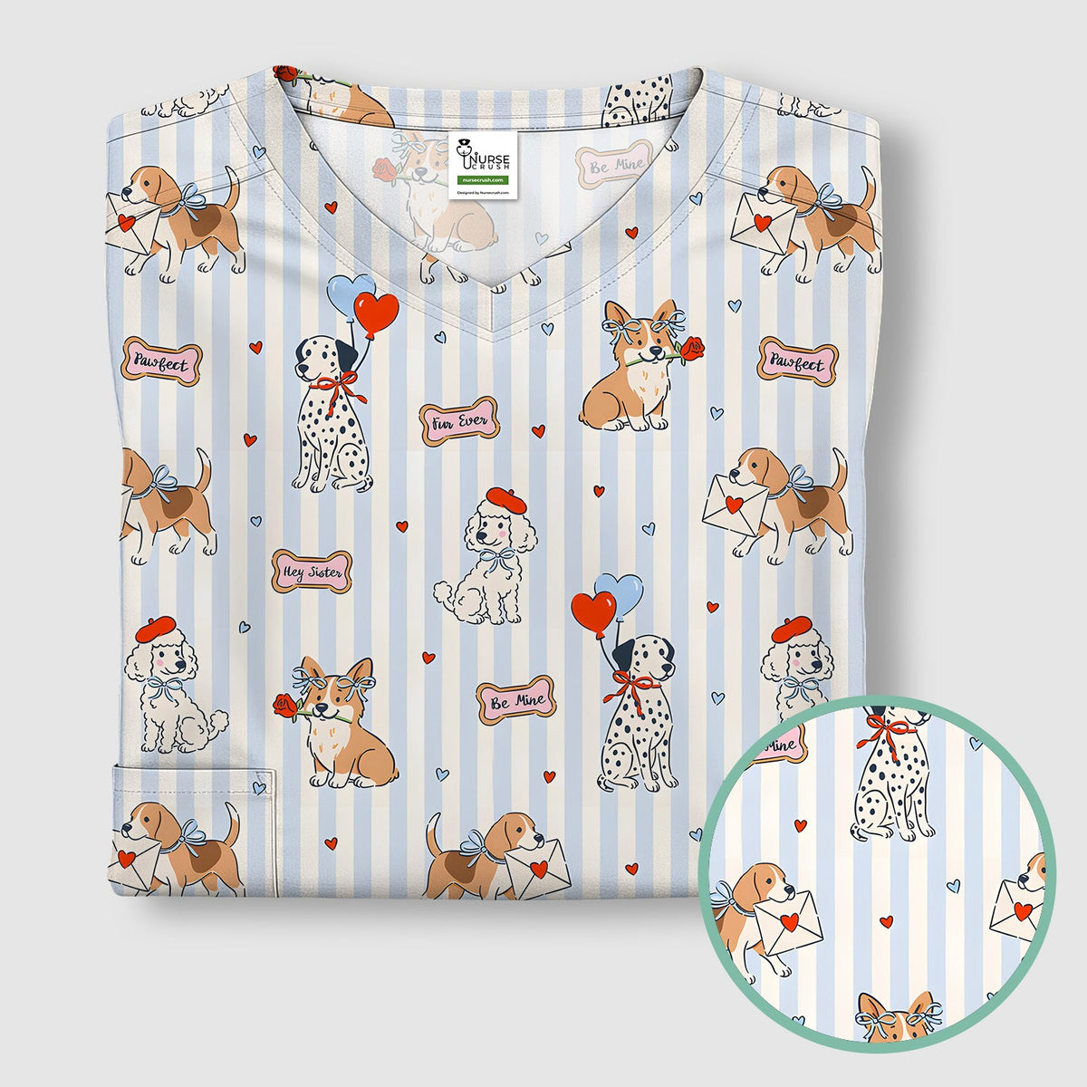 Valentine Puppy Heart Nurse Scrub Top