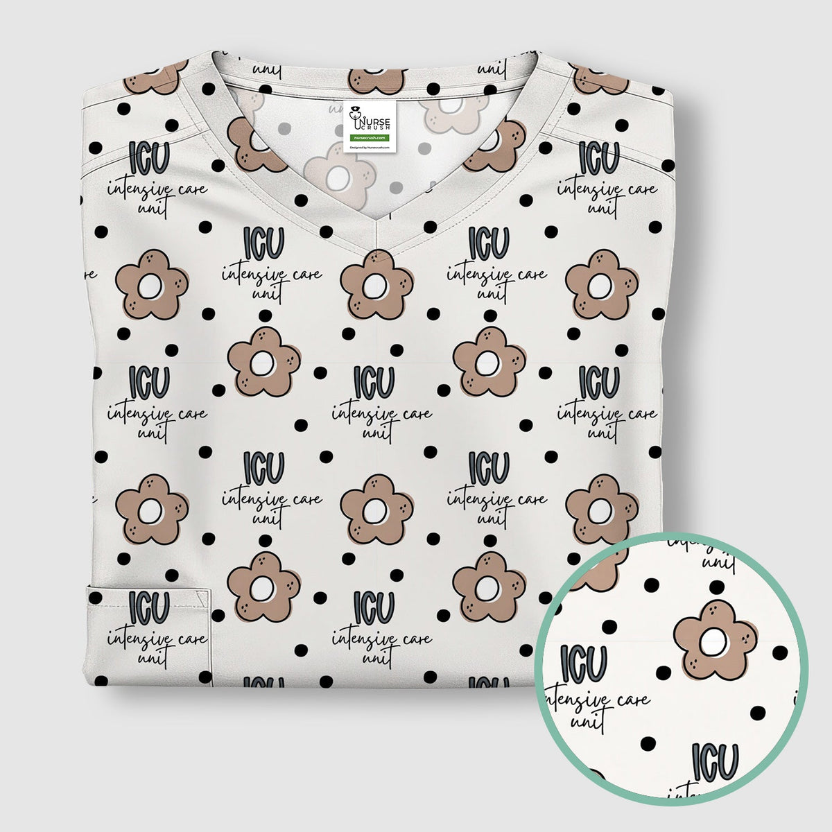 ICU Flower Polka Dot Nurse Scrub Top