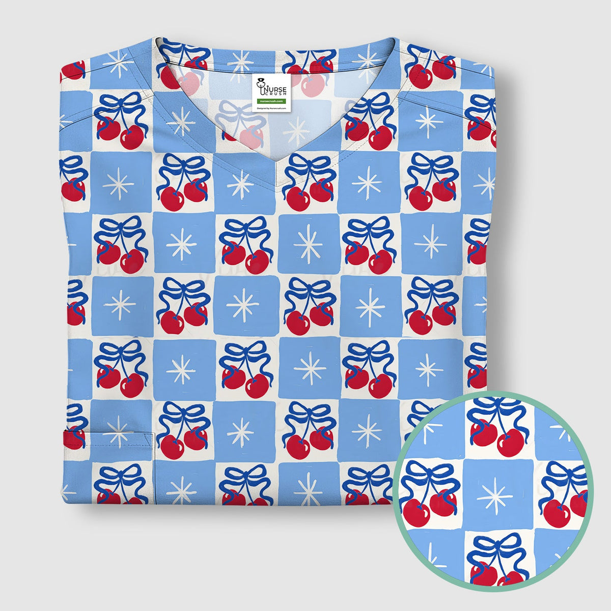 Cherry Bow Gingham Nurse Scrub Top