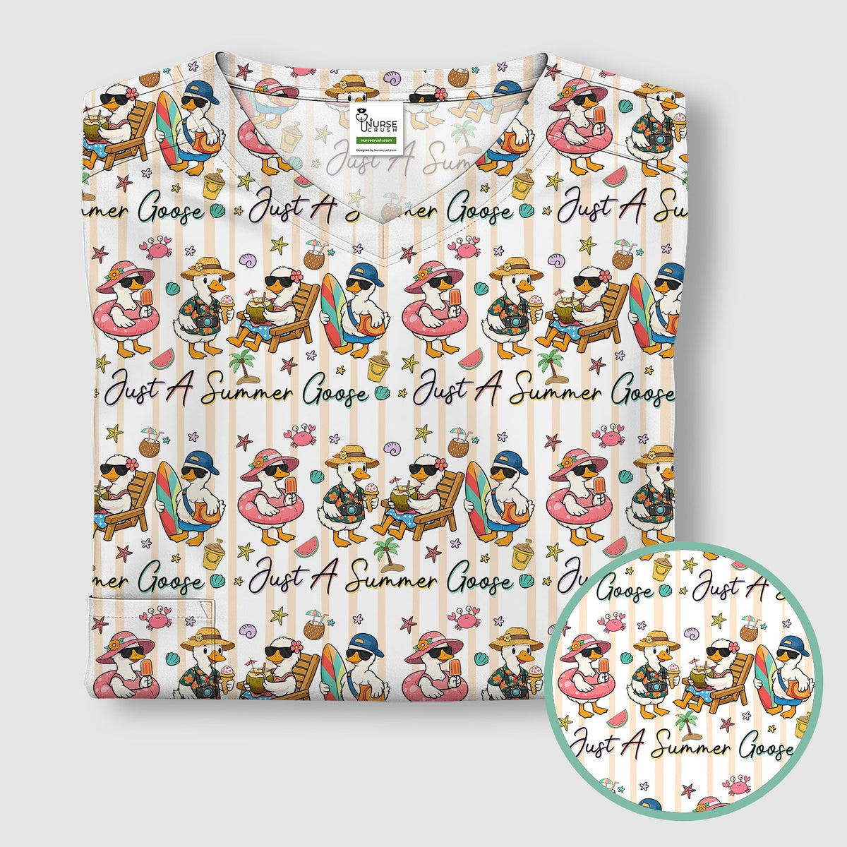 Summer Beach Goose Vacation Nurse Scrub Top