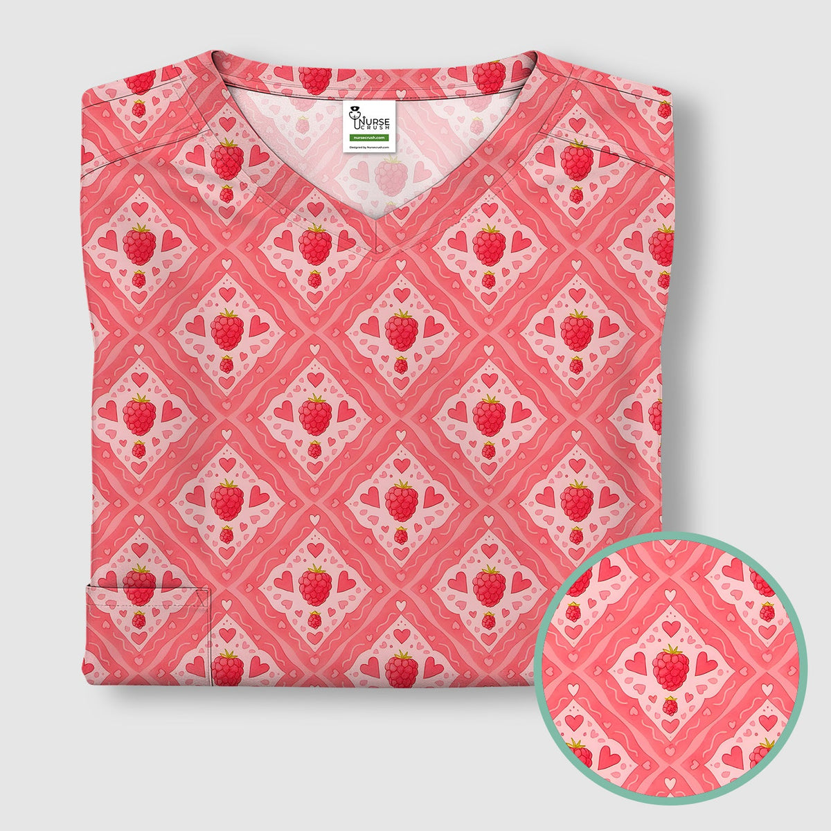 Raspberry Heart Diamond Nurse Scrub Top