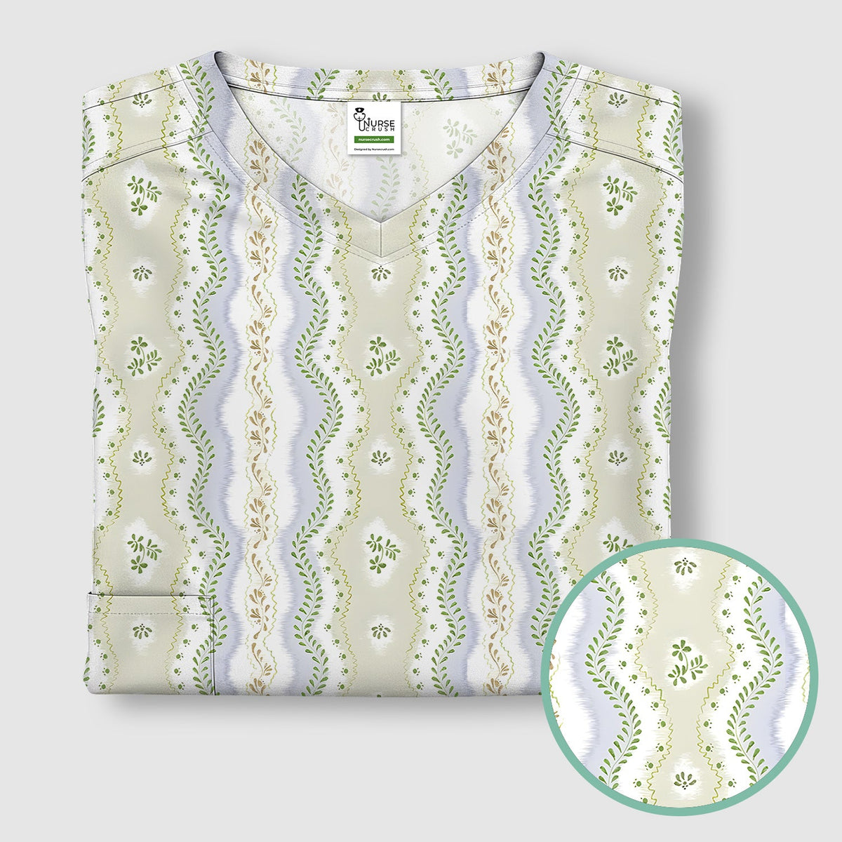 Wavy Stripe Botanical Nurse Scrub Top