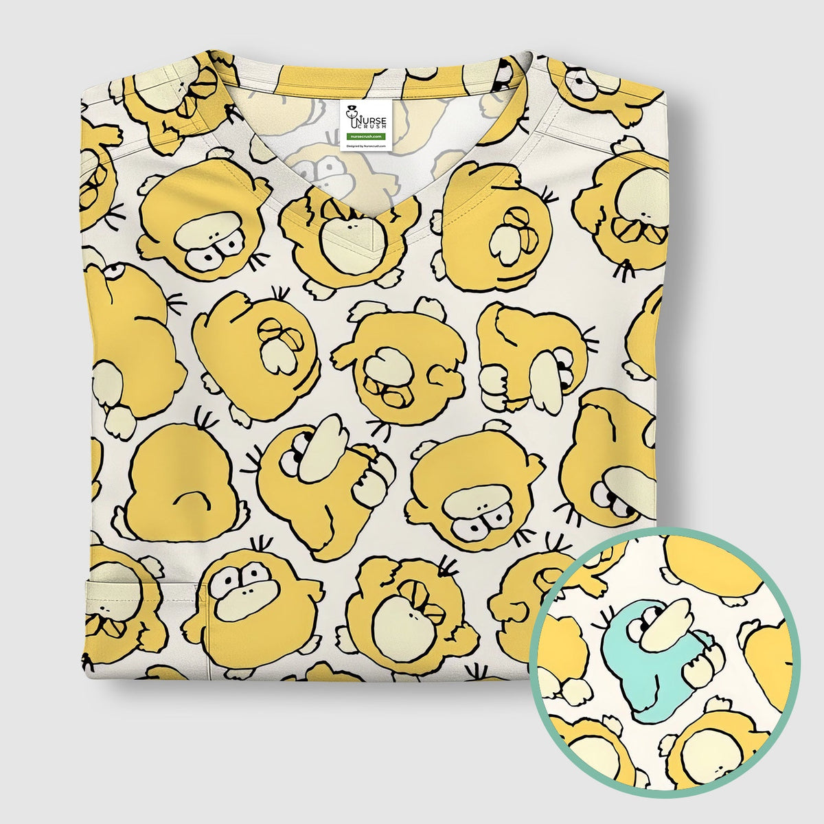 Yellow Cartoon Duck Nurse Scrub Top