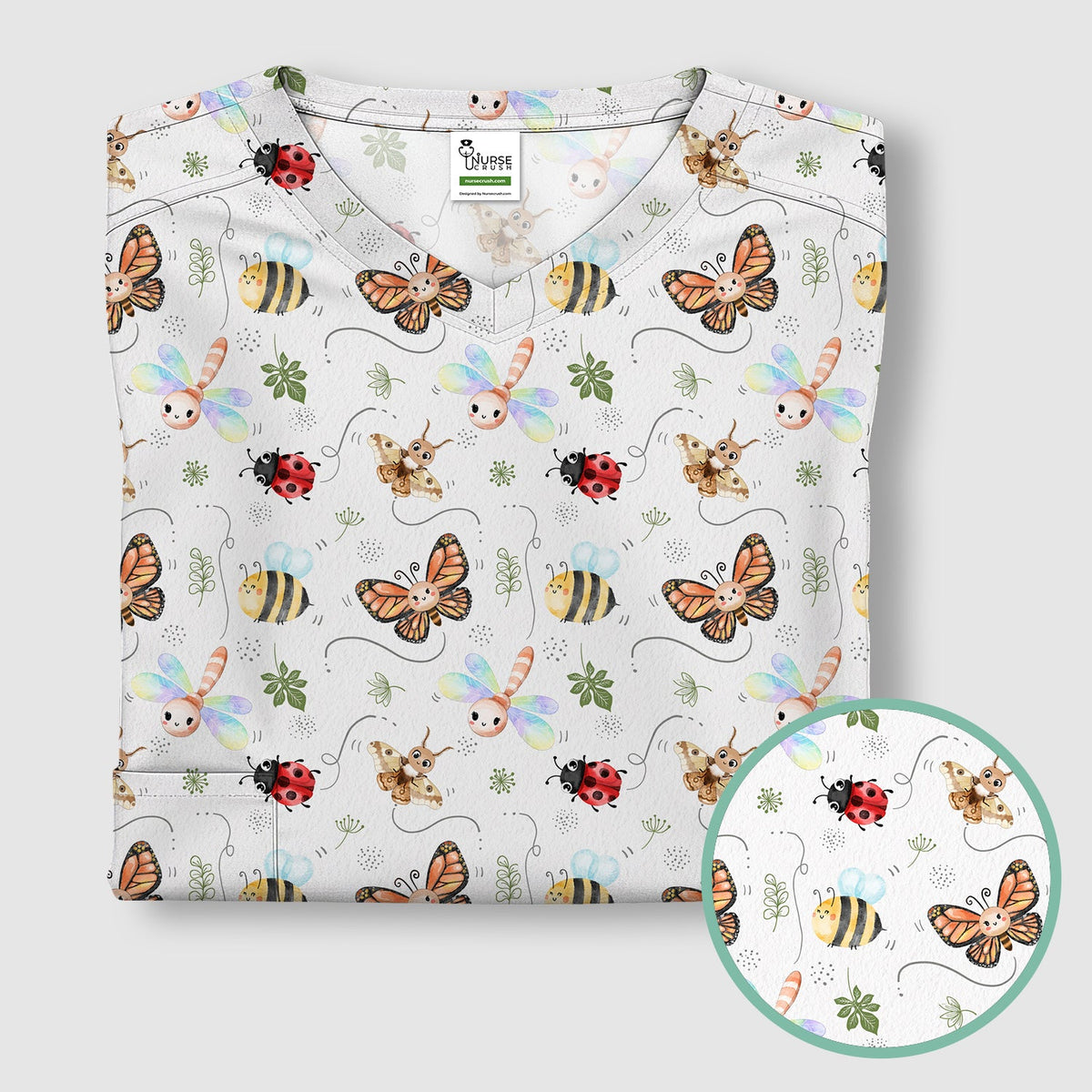 Colorful Garden Insect Nurse Scrub Top