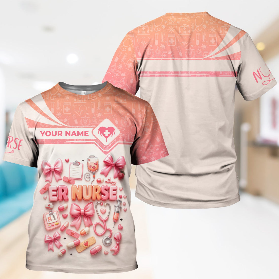 Personalized ER All Over Print Nurse Scrub Top