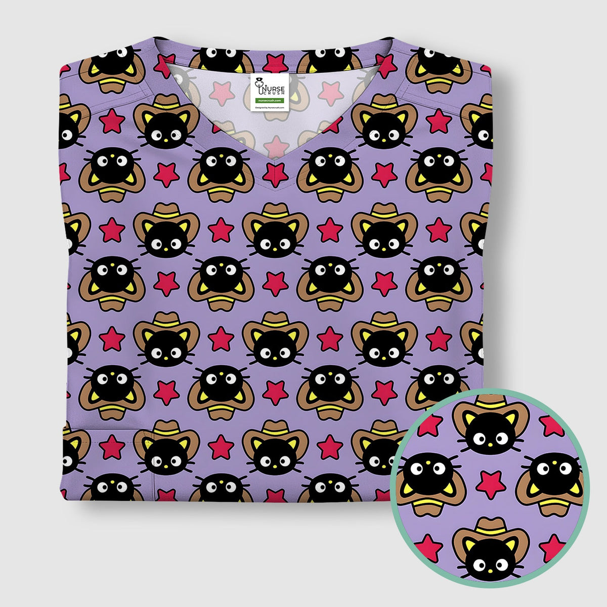 Cowboy Cat Nurse Scrub Top
