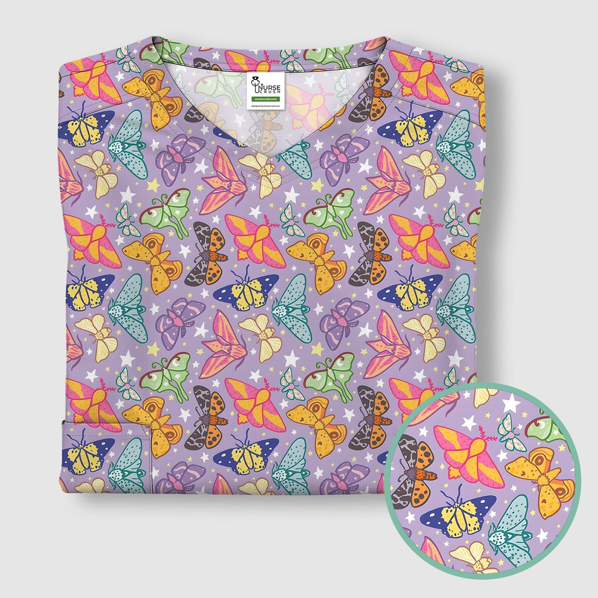 Colorful Butterfly Moth Nurse Scrub Top