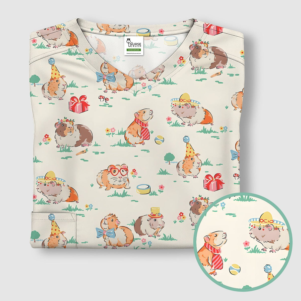 Guinea Pig Party Nurse Scrub Top
