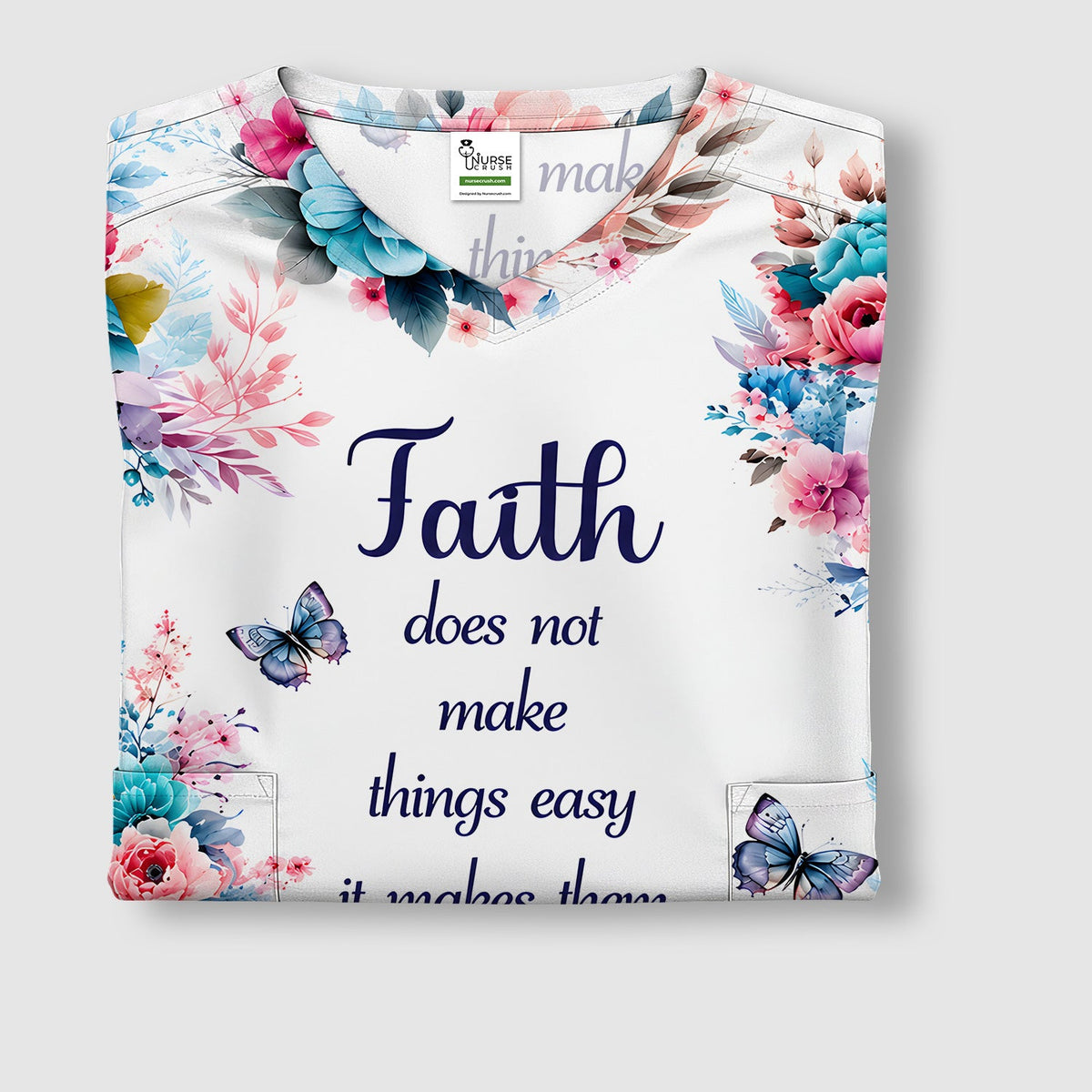 Faith Floral Butterfly Nurse Scrub Top