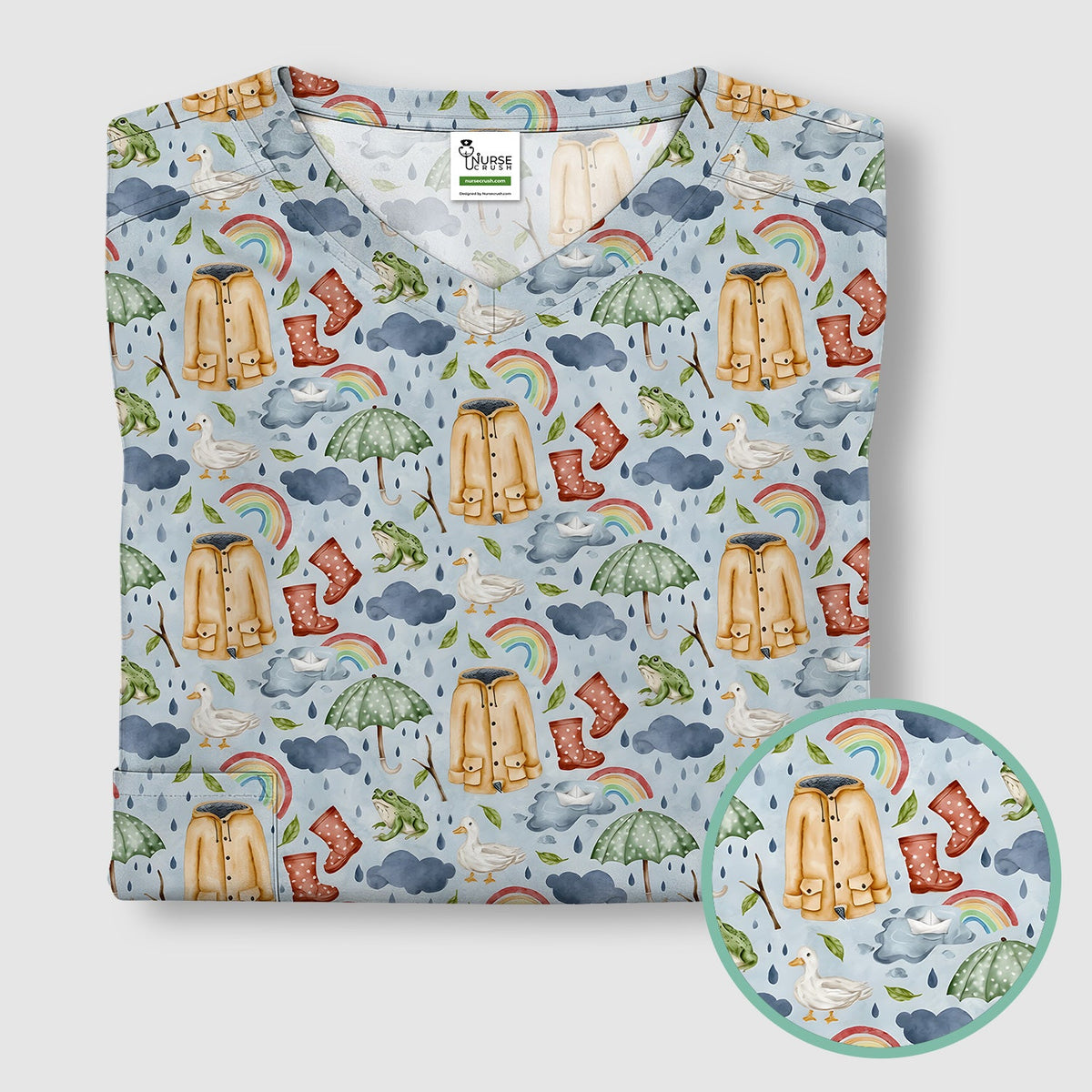 Rainy Day Ducks & Frog Nurse Scrub Top