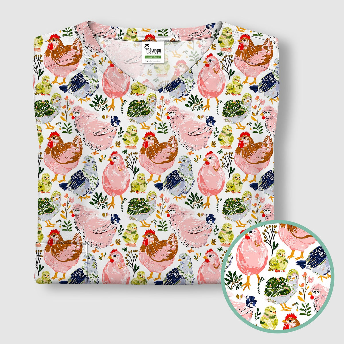 Farm Chicken Hen Chick Nurse Scrub Top