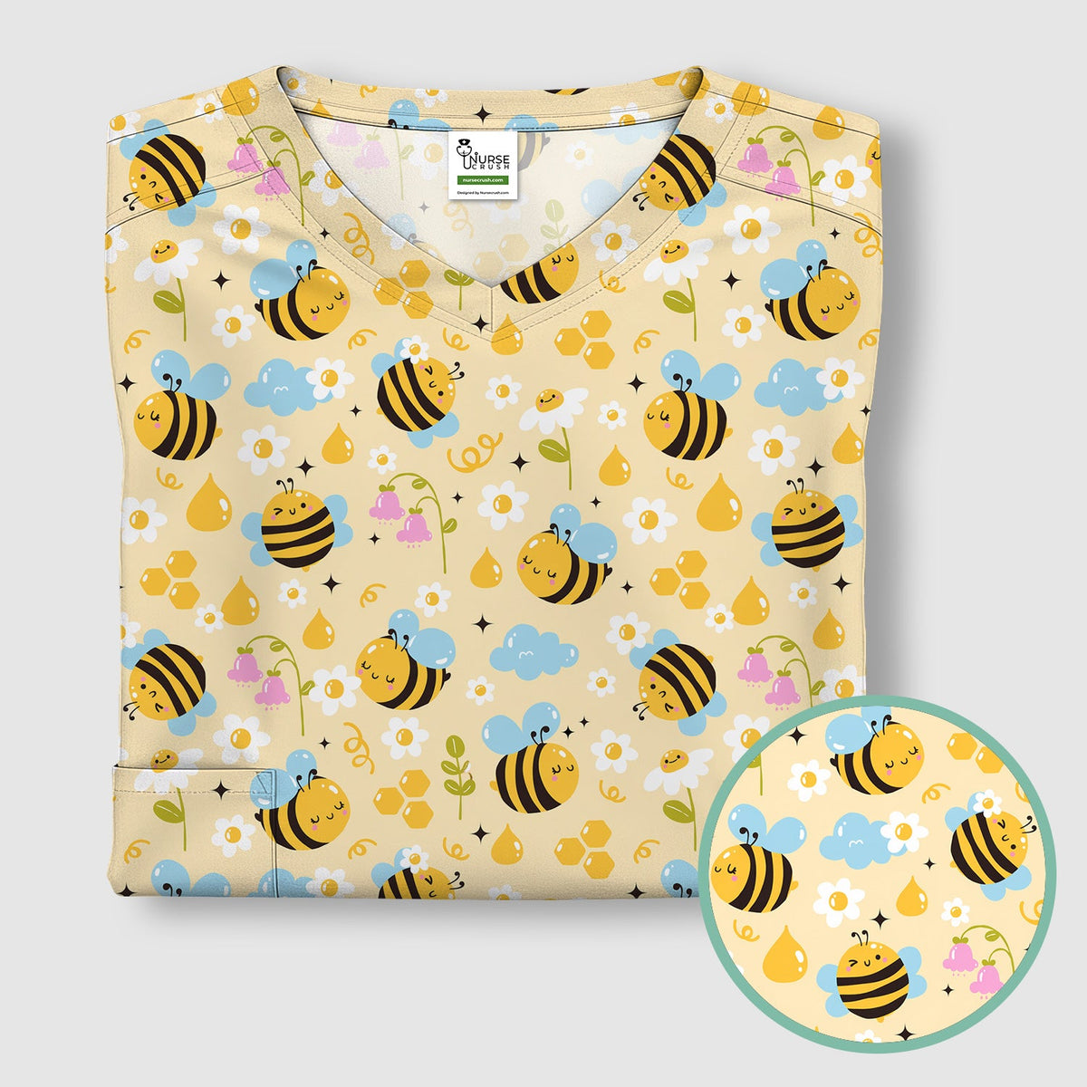 Honey Bee Flower Cloud Nurse Scrub Top