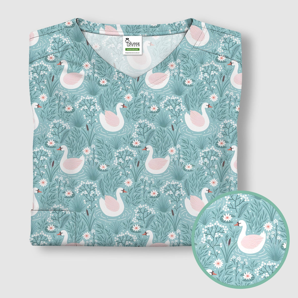 Sweet Swan Waterlily Garden Nurse Scrub Top