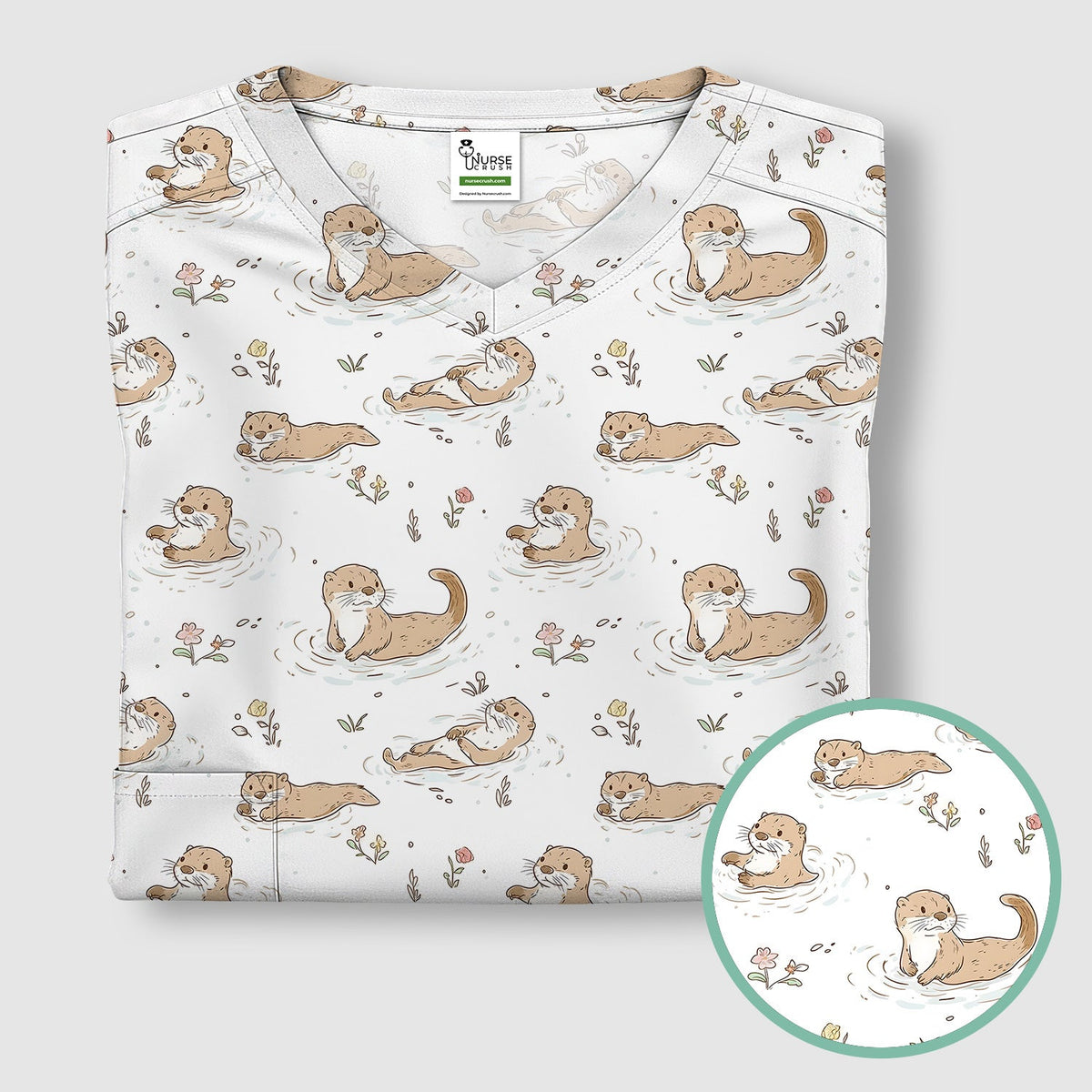 Otter Swimming Floating Water Nurse Scrub Top