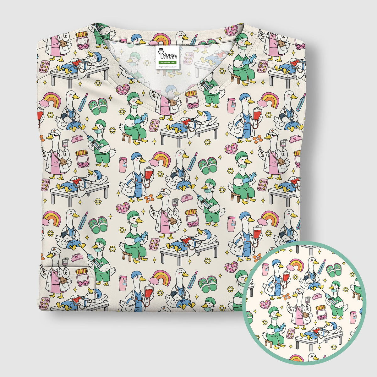 Duck Medical Doodle Nurse Scrub Top