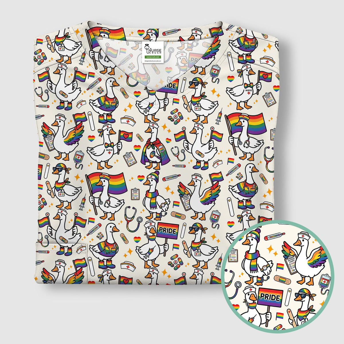 LGBT Pride Nurse Duck Scrub Top