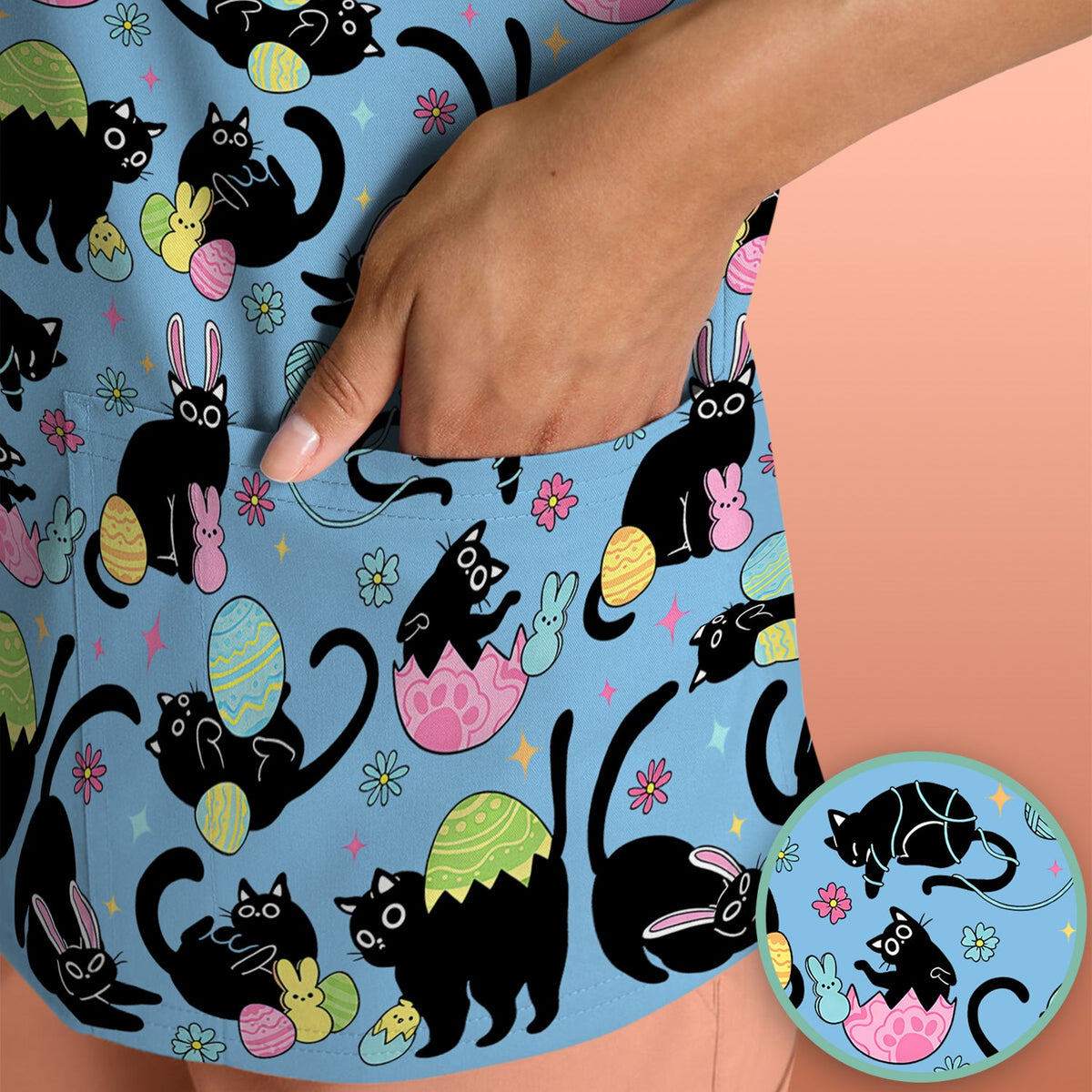 Black Cat Egg Nurse Scrub Top - Easter Gift