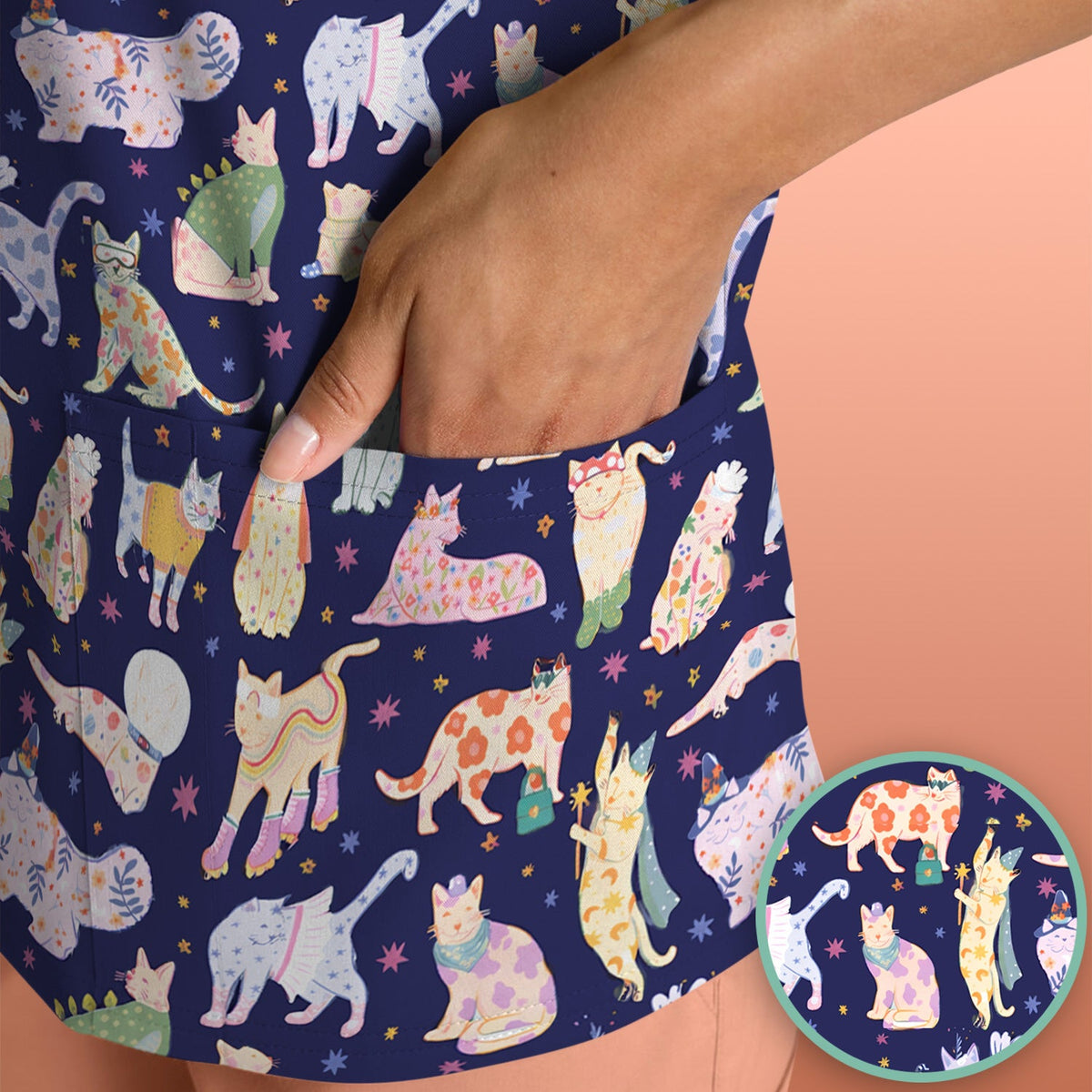 Colorful Cats Nurse Scrub Top