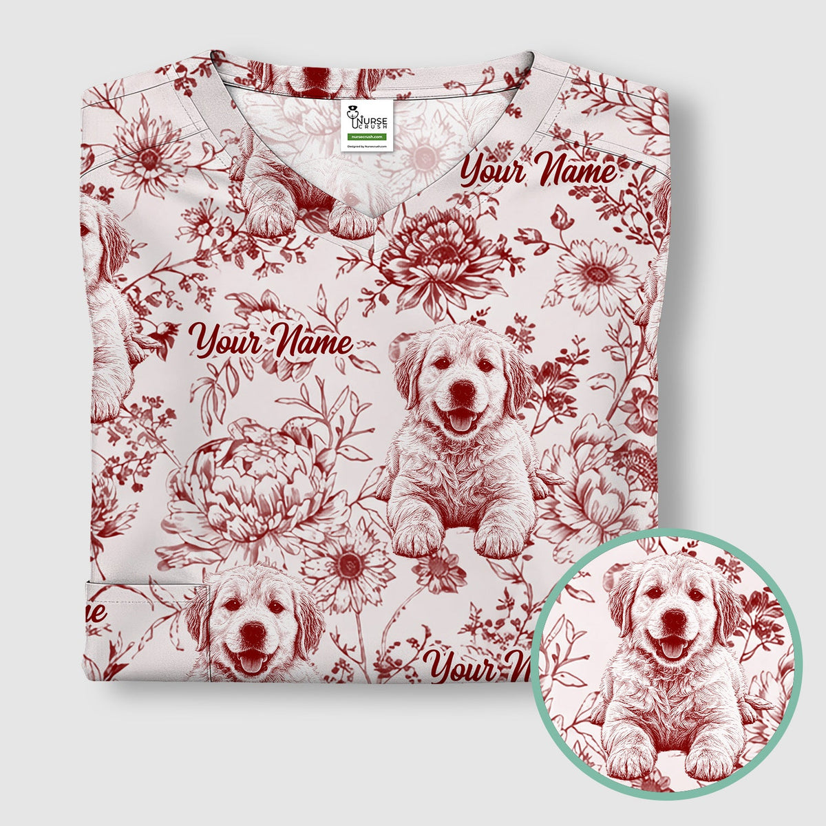 Personalized Pet Photo Floral Nurse Scrub Top