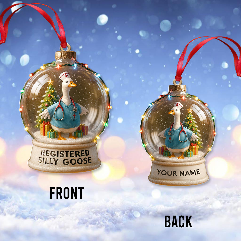 Personalized Duck Snow Globe Christmas Nurse Ornament