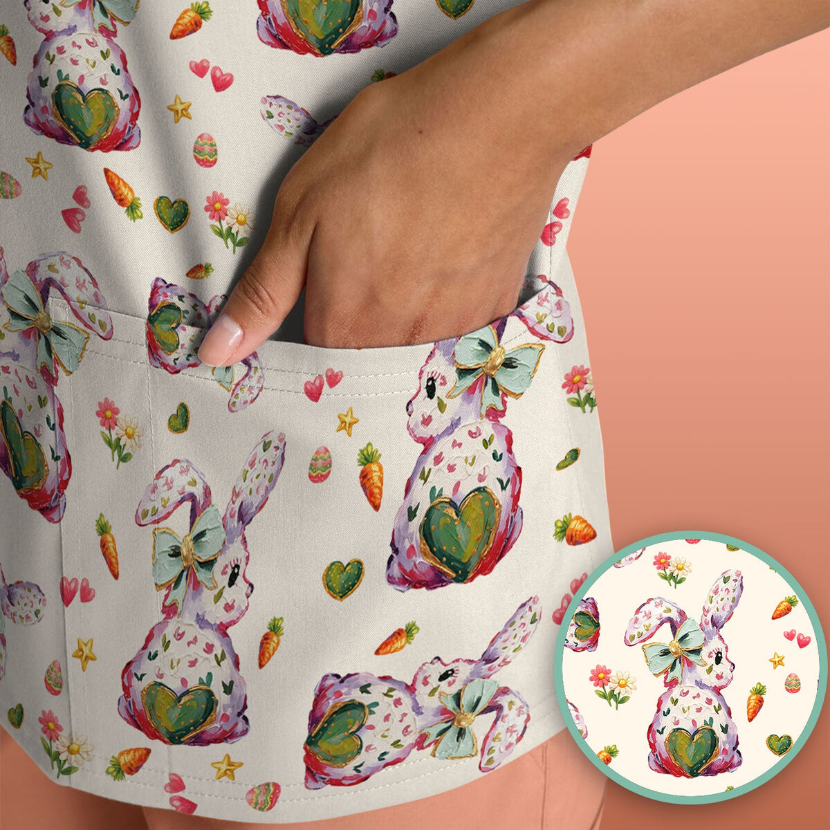 Pastel Bunny Easter Nurse Scrub Top