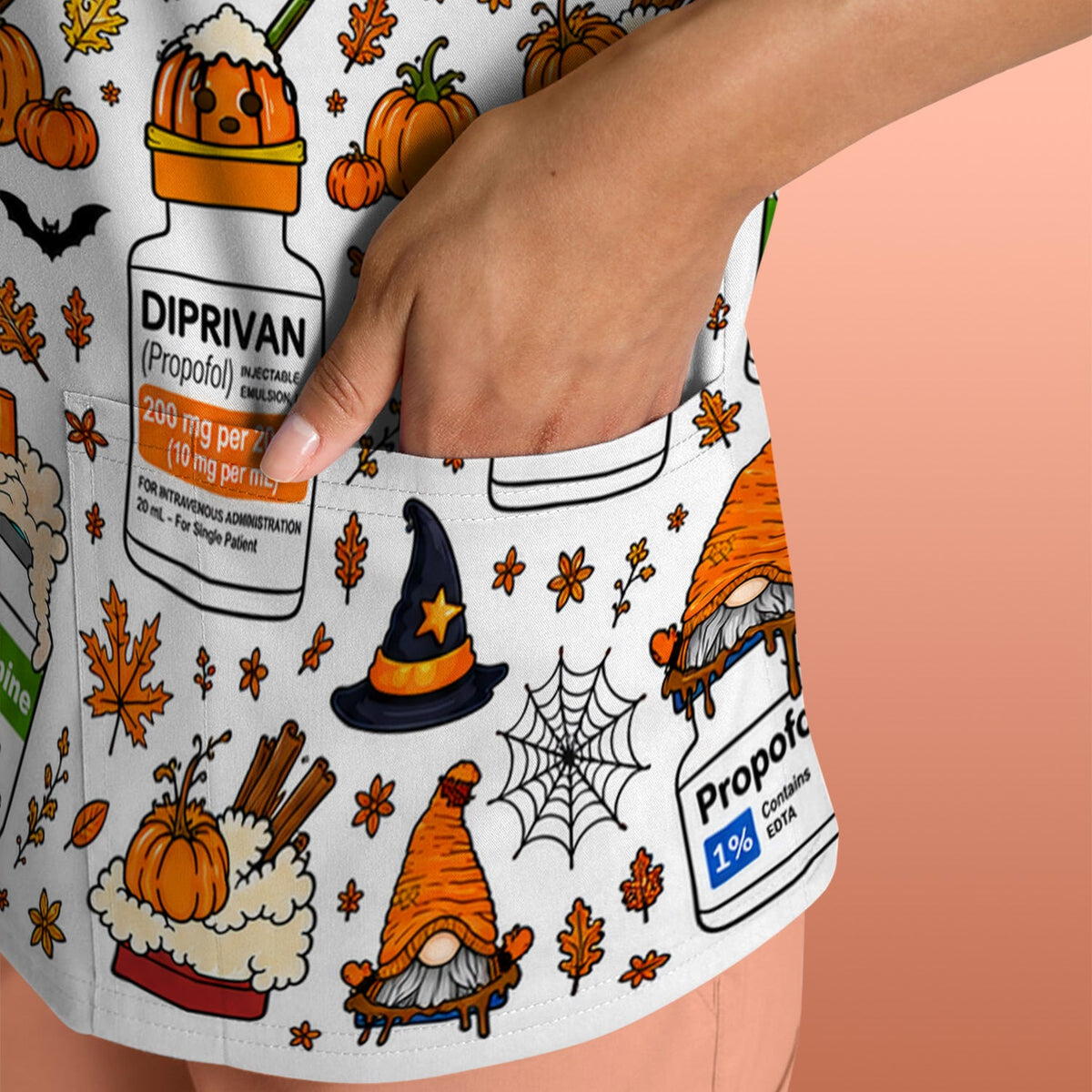 Witch Hat Pumpkin Nurse Scrub Top - Halloween Gift