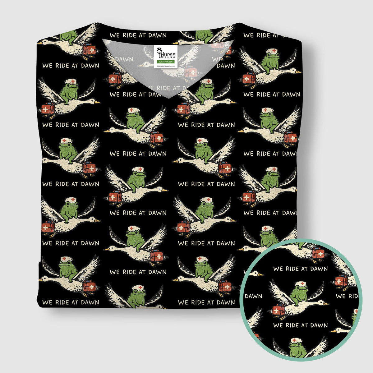 Frog Riding Goose Nurse Scrub Top