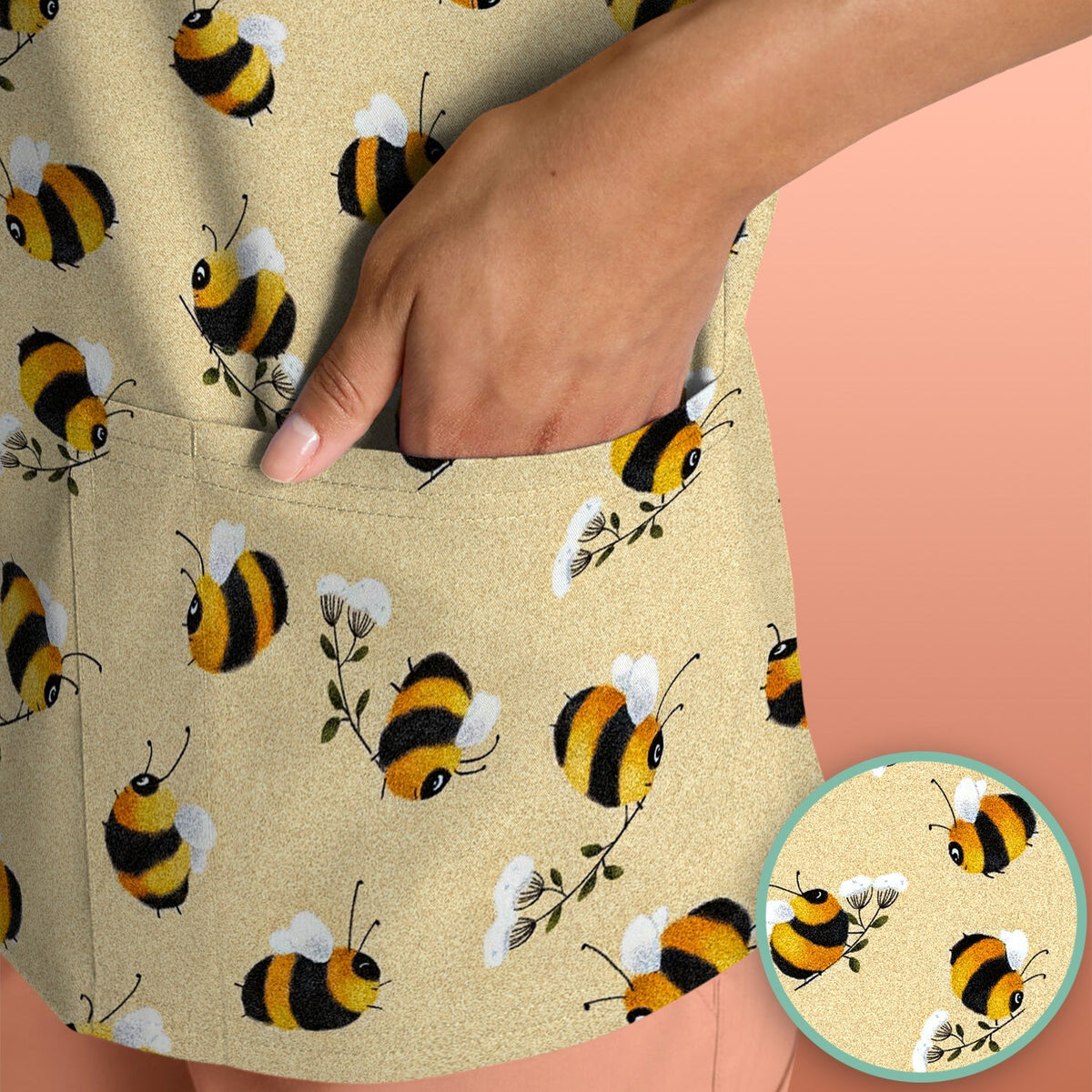 Cute Bumble Bee Blossom Nurse Scrub Top