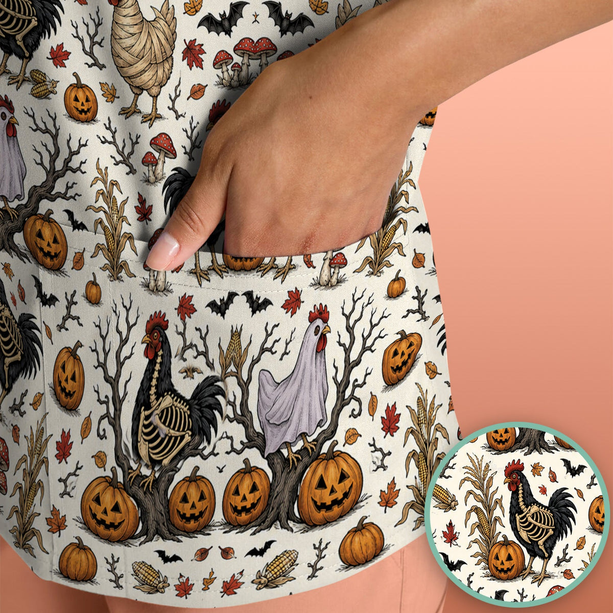 Skeleton Chickens Nurse Scrub Top - Halloween Gift