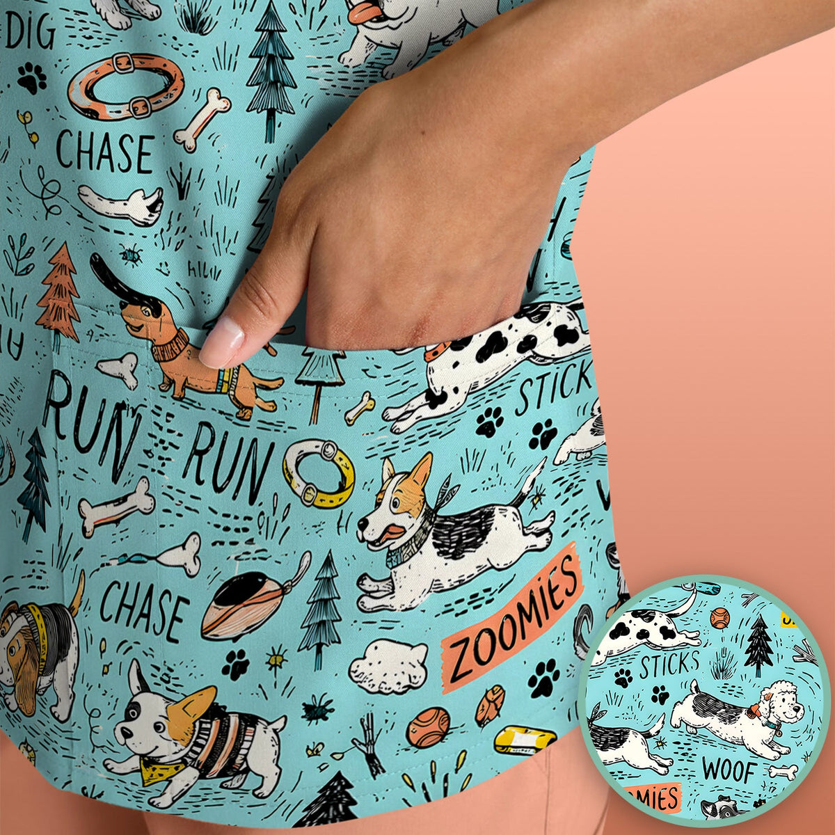 Cartoon Puppy Adventure Nurse Scrub Top