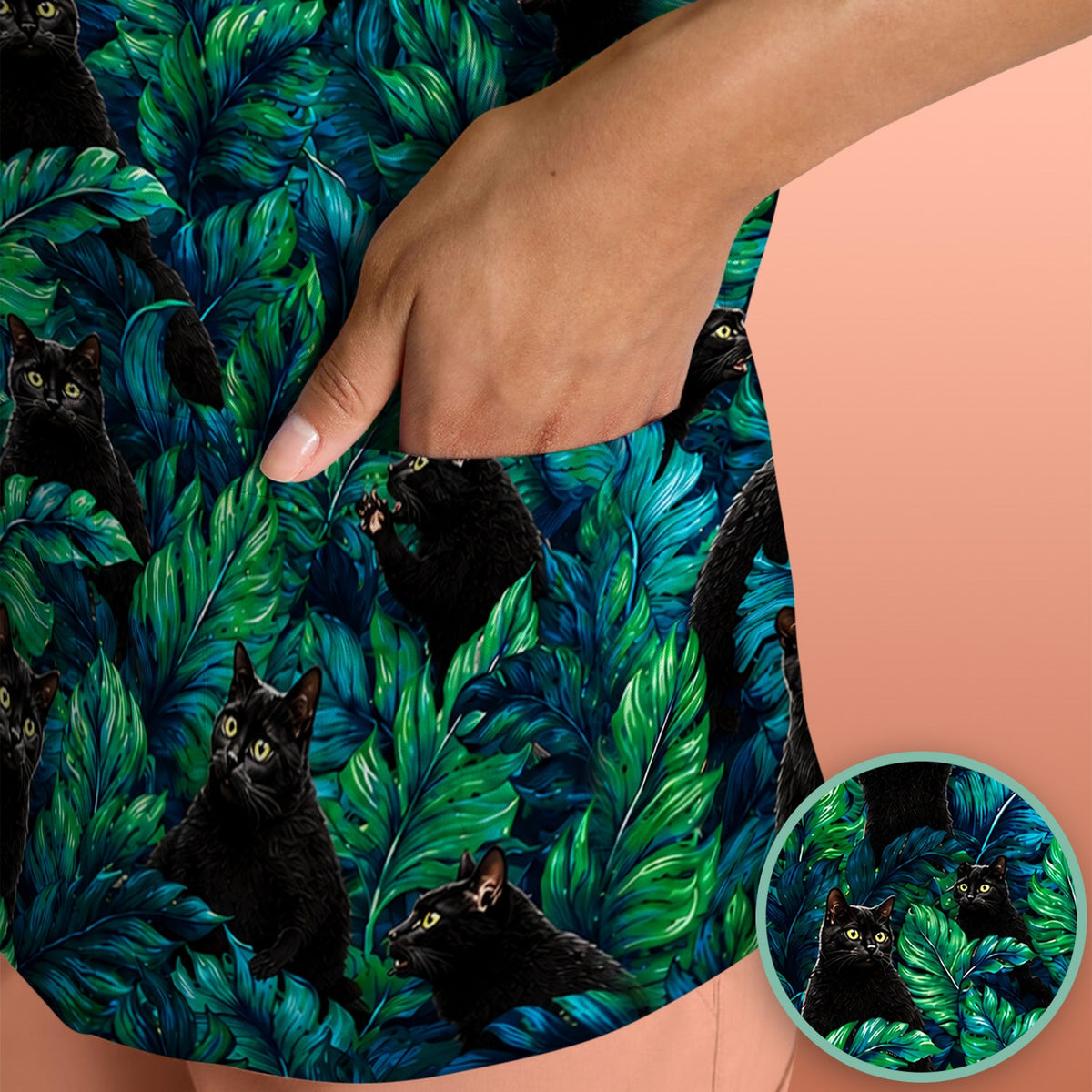 Black Cat Tropical Jungle Nurse Scrub Top