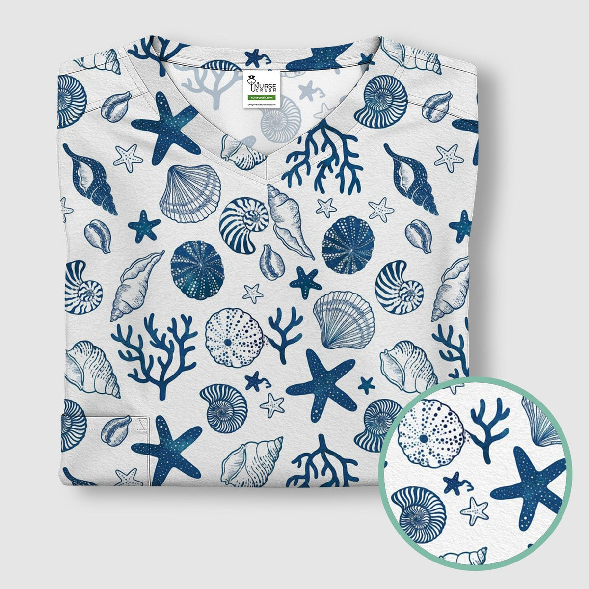 Ocean Shell Starfish Nurse Scrub Top