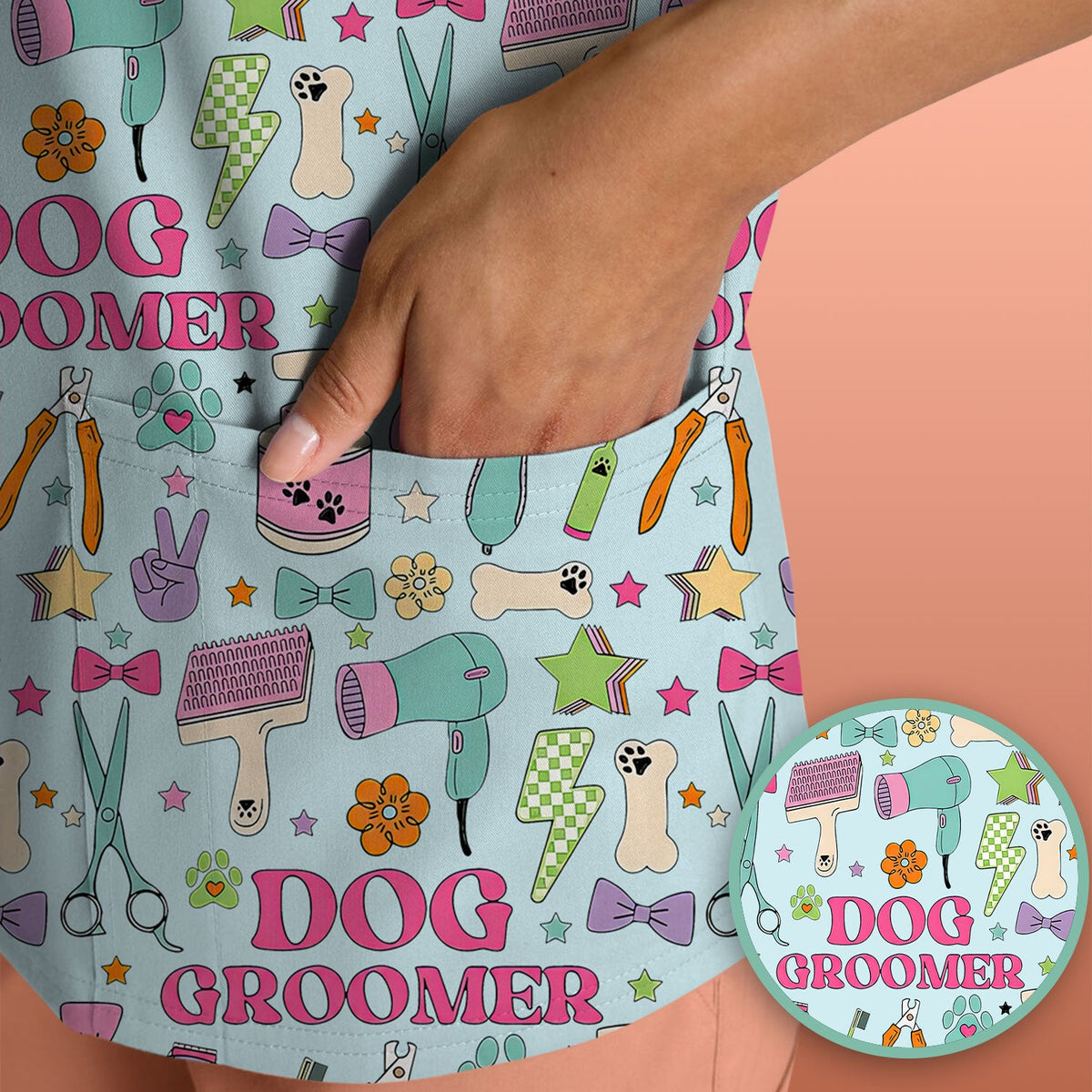 Dog Groomer Tools Nurse Scrub Top