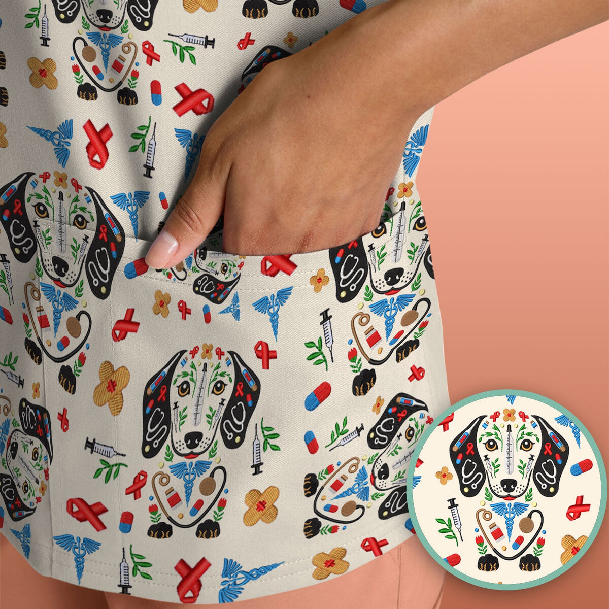 Dachshund Medical Icon Nurse Scrub Top