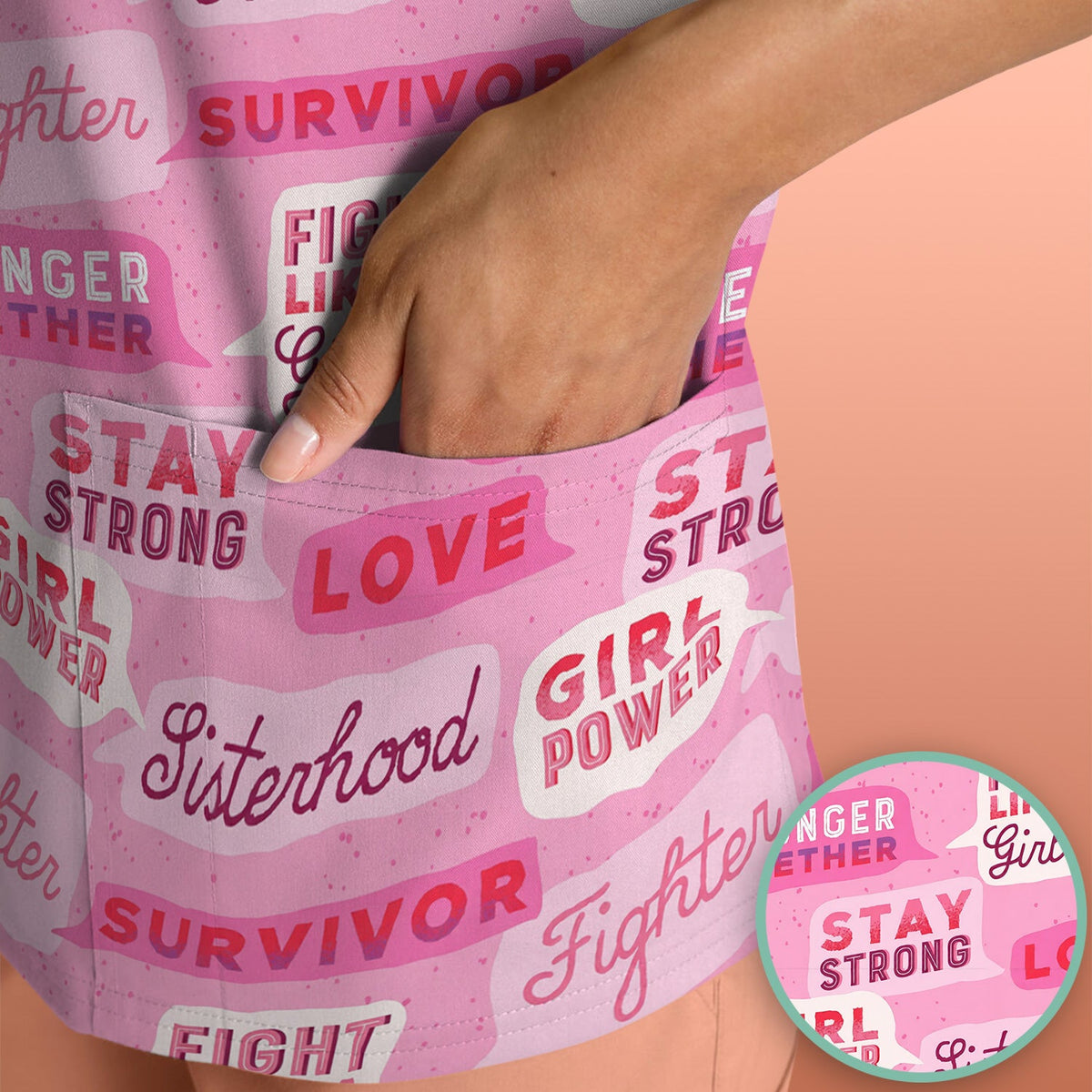 Pink Ribbon Quotes Nurse Scrub Top