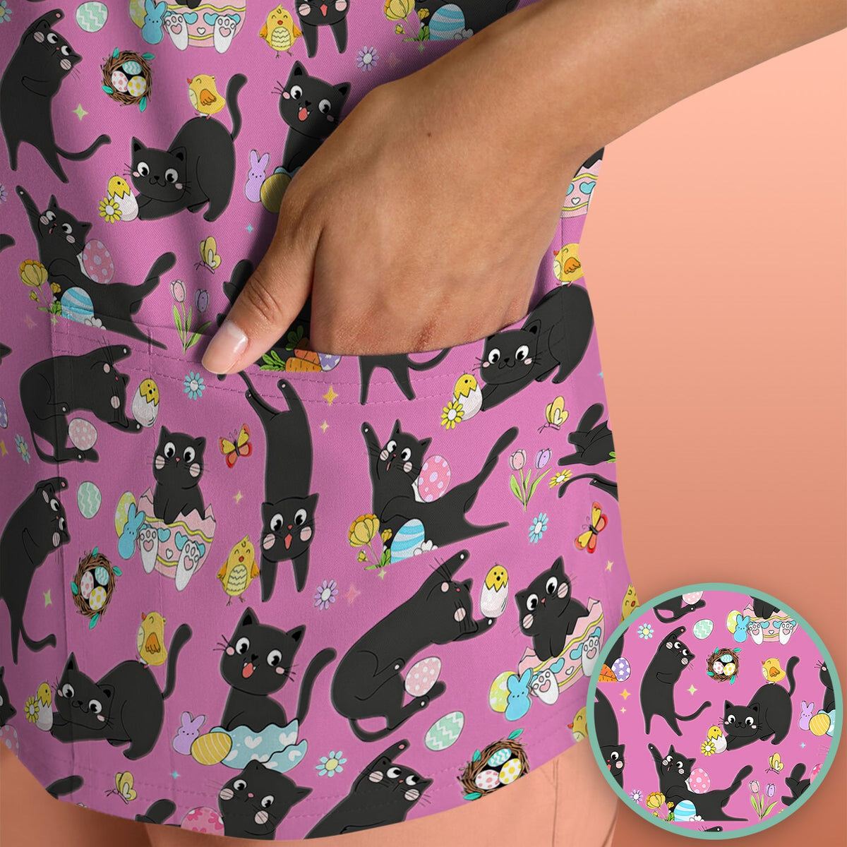 Black Cat Easter Egg Nurse Scrub Top