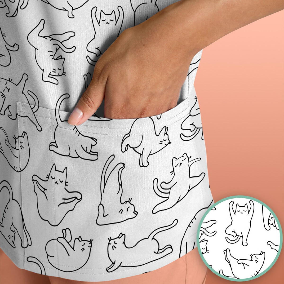 Cat Outline Playing Gothic Nurse Scrub Top