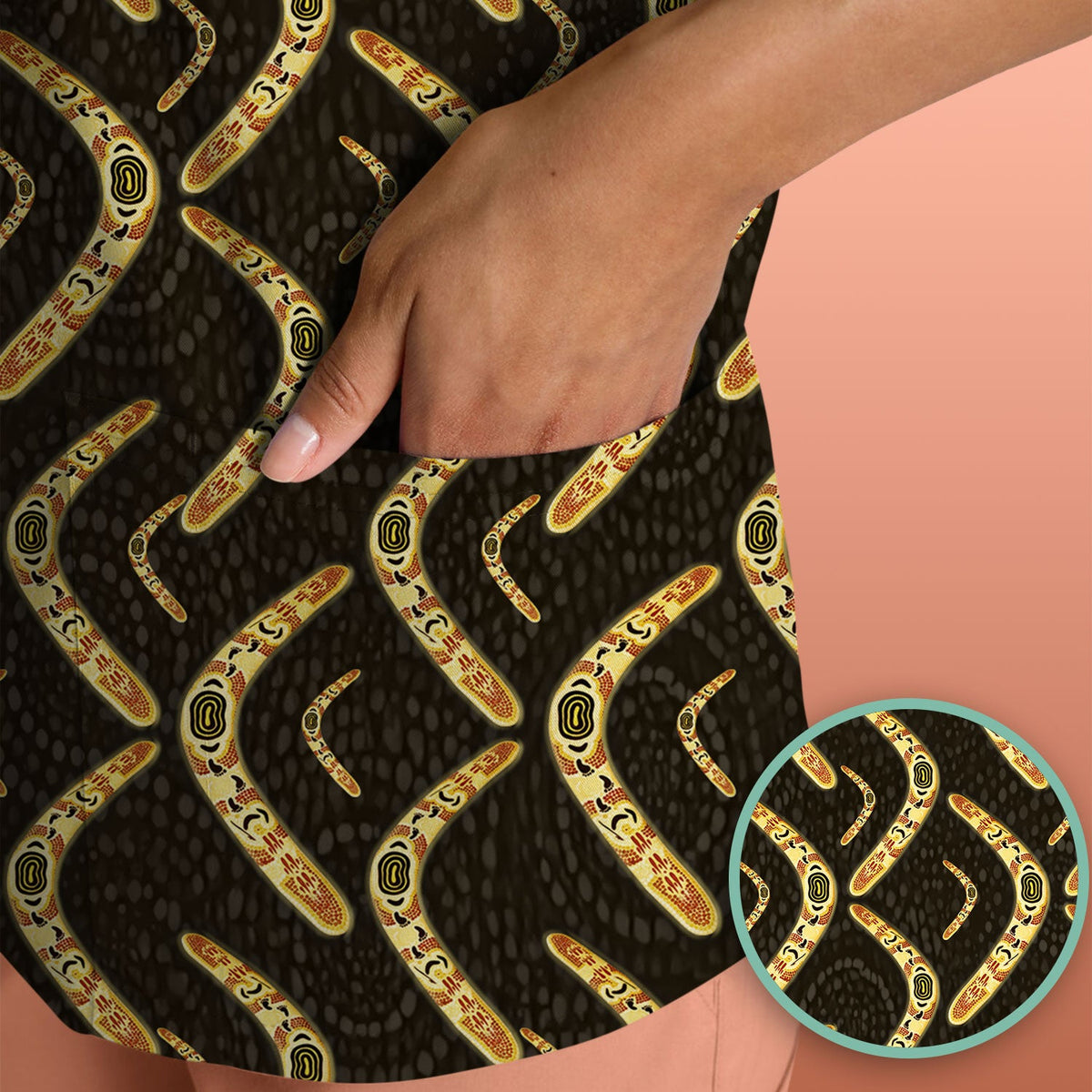 Aboriginal Boomerang Nurse Scrub Top