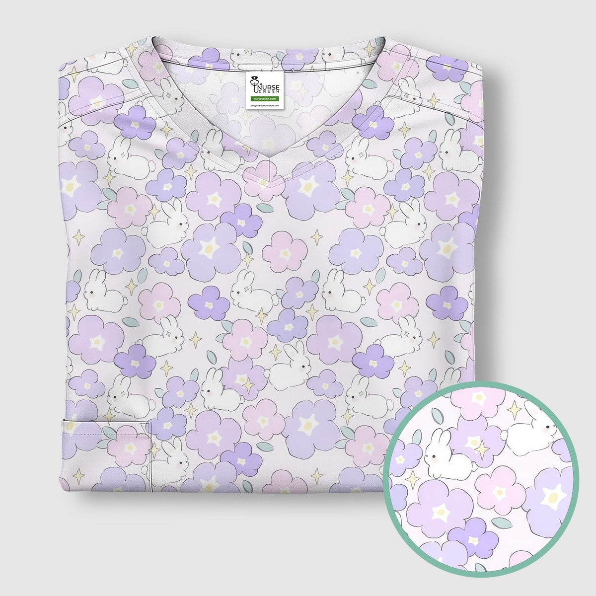 Bunny Floral Pastel Nurse Scrub Top