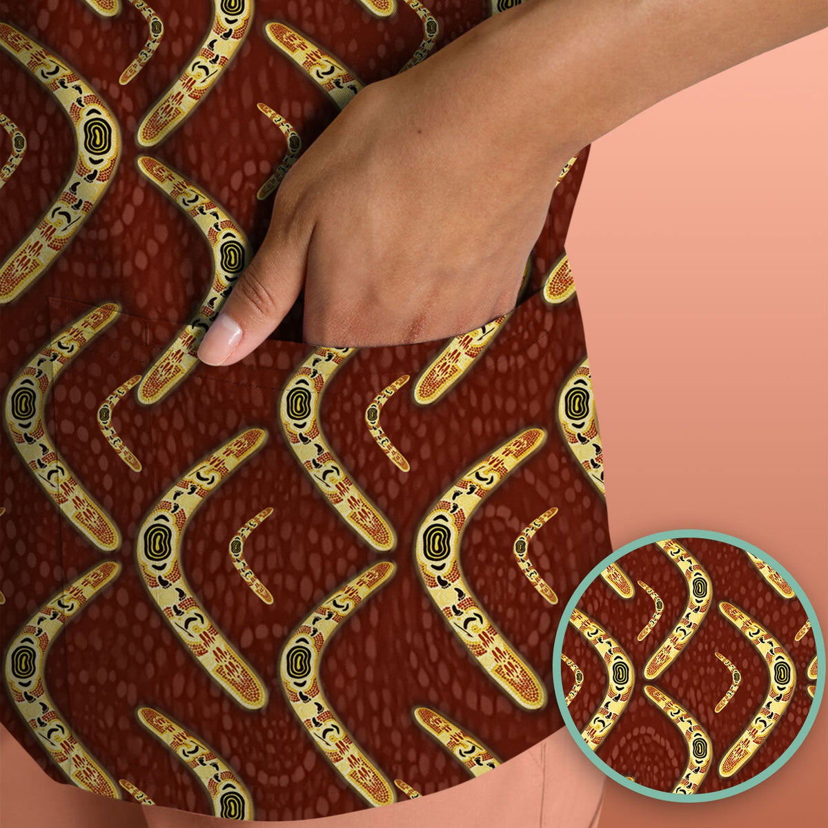 Aboriginal Boomerang Nurse Scrub Top