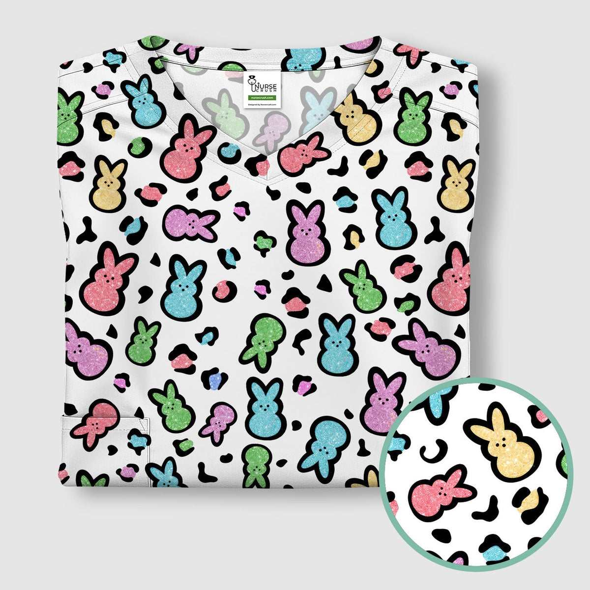 Pastel Bunny Nurse Scrub Top