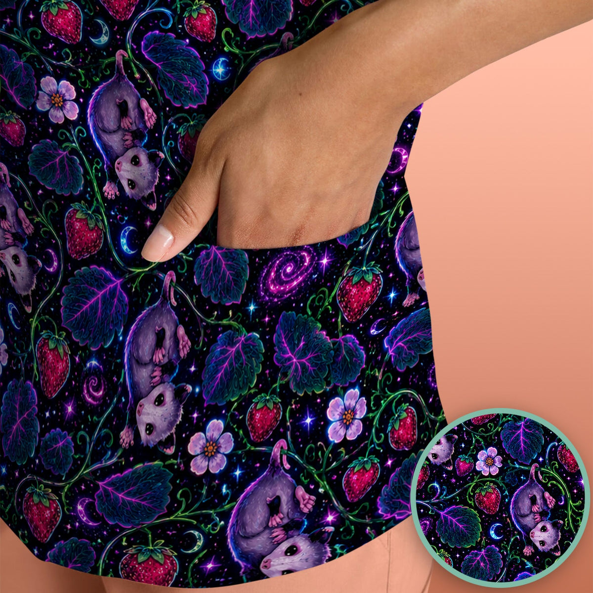 Galaxy Strawberry Opossum Nurse Scrub Top - Gift For Cat Lover