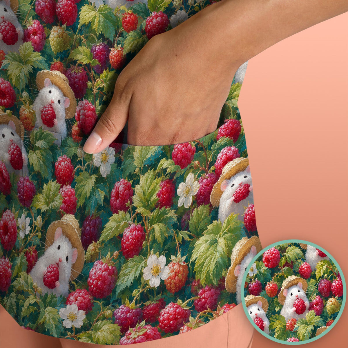 Raspberry Mouse Garden Nurse Scrub Top