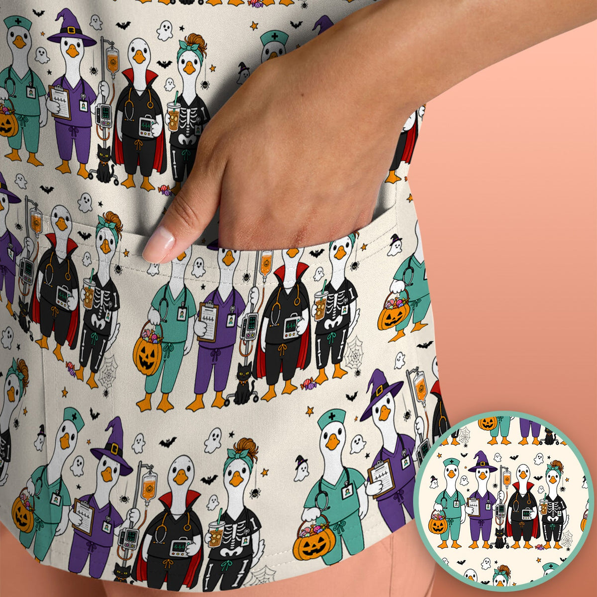 Halloween Goose Nurse Scrub Top
