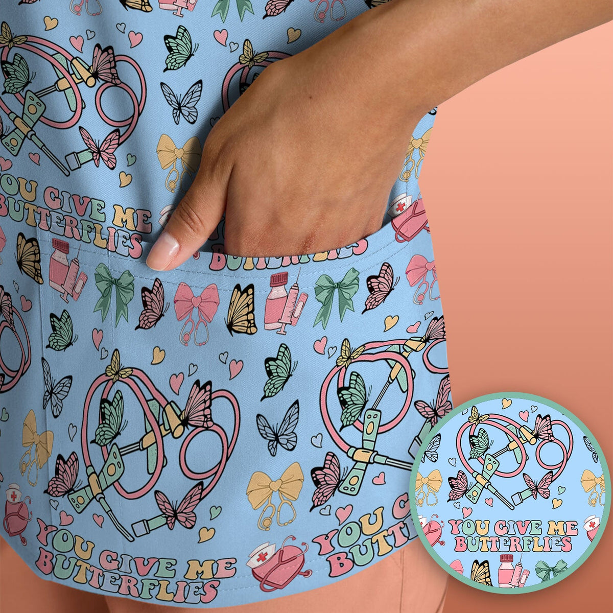 Butterfly Heart Nurse Scrub Top - Valentines Day Gift