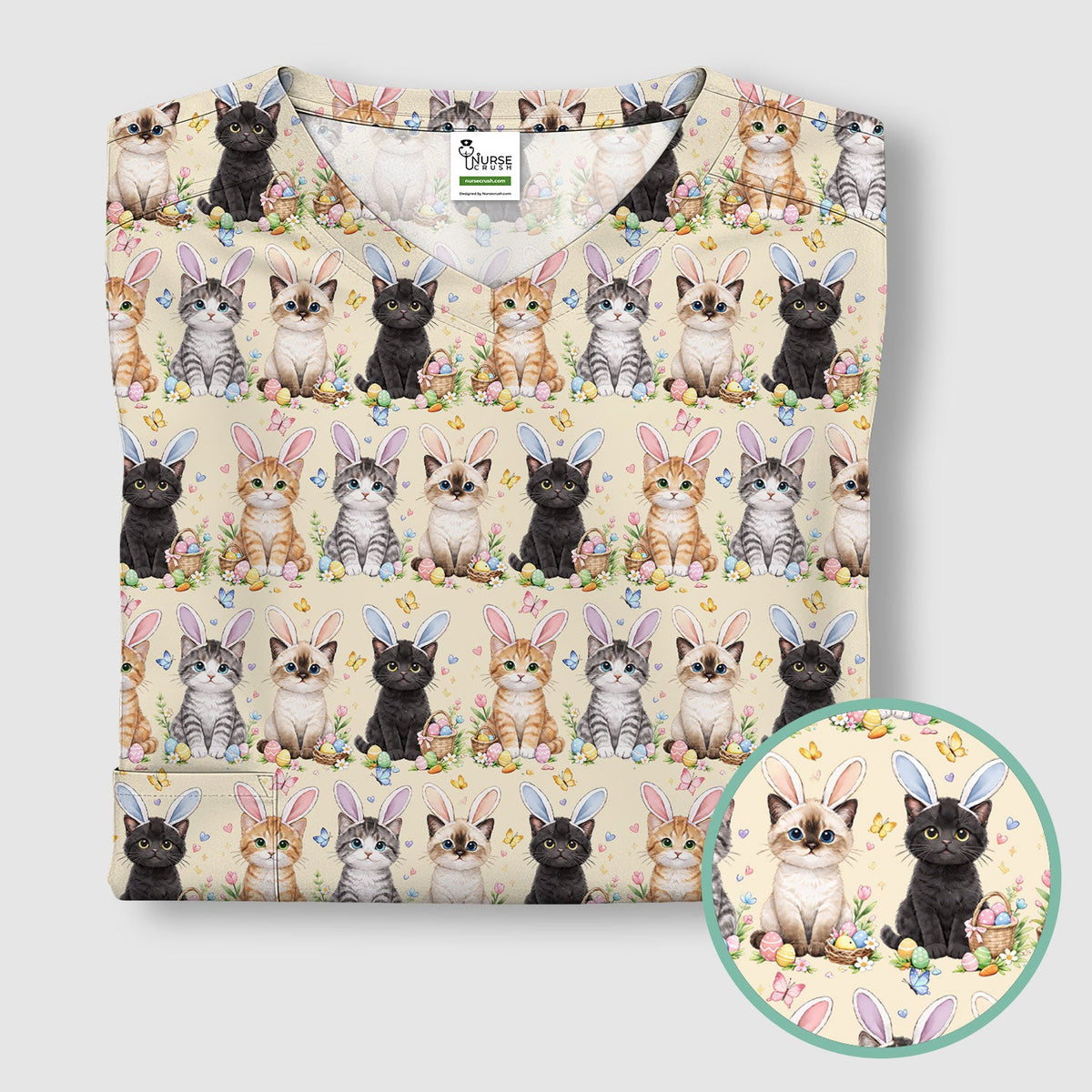 Kitten Bunny Ears Nurse Scrub Top - Easter Gift